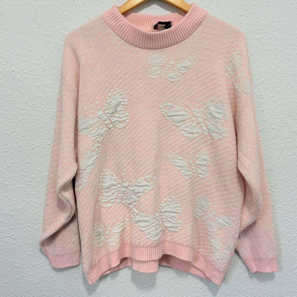 Vintage Butterfly Sweater Pink Oversized Feminine Girly Dainty Fairy 90s
